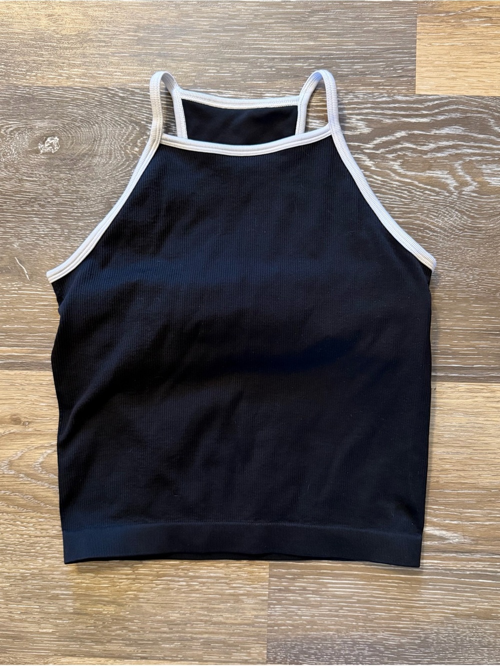 DSG Black Ribbed High-Neck Tank Top with White Trim